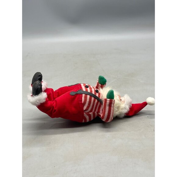 vintage Santa doll figurine bendable painted face red green gloves strips READ - Picture 5 of 10